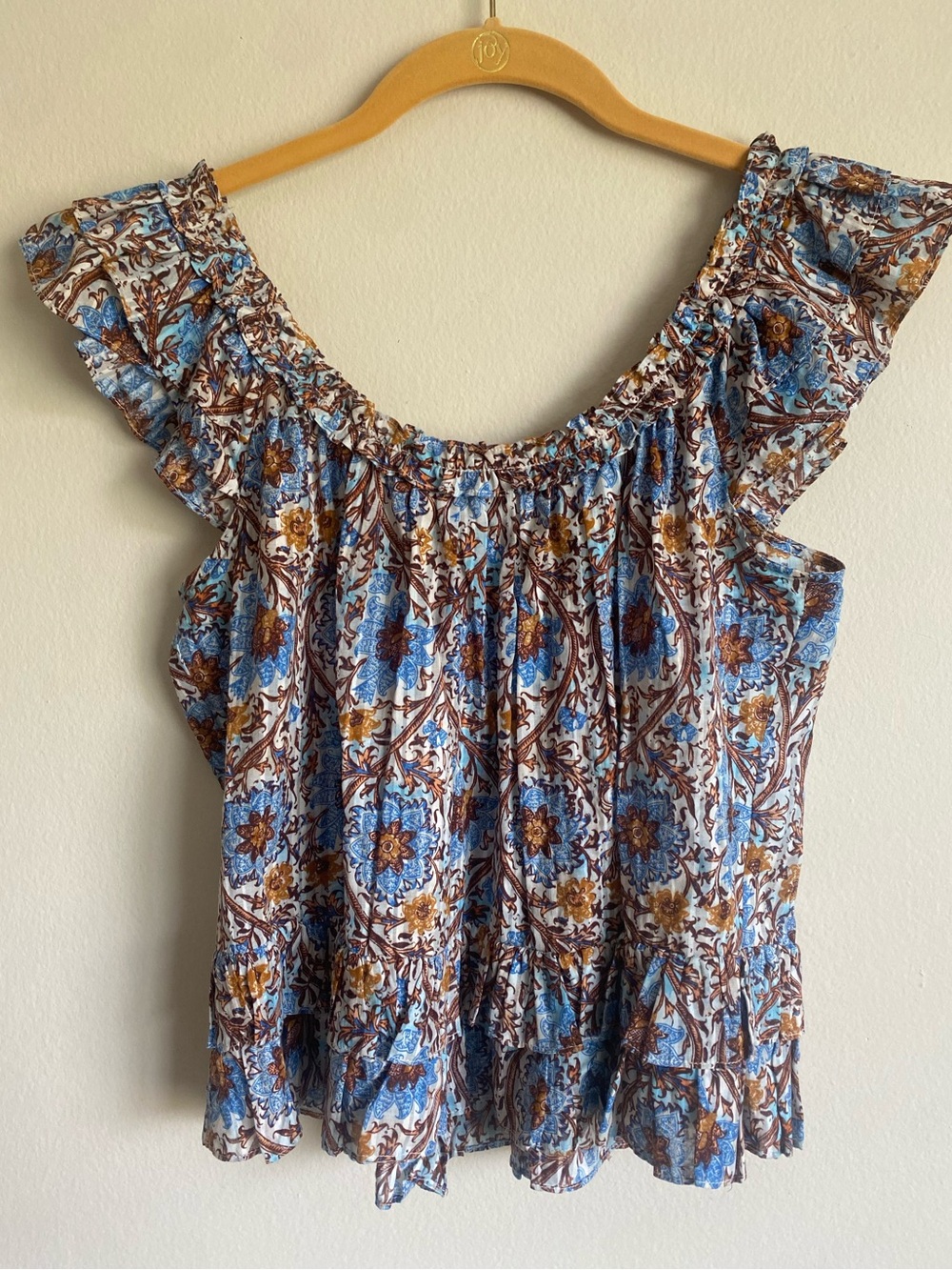 Ulla Johnson Tessa Top Caspia Blue Floral Ruffle Flutter Sleeve Peplum Blouse